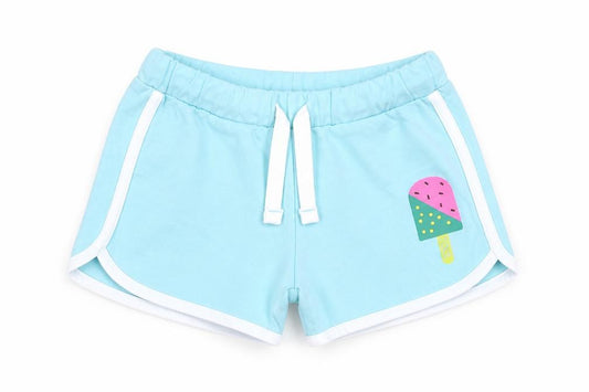 Marks and Spencer Girls Blue Cotton Sweat Shorts Size 4-5 Years Regular Drawstring - Ice Lolly