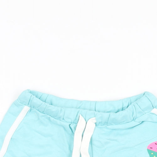 Marks and Spencer Girls Blue Cotton Sweat Shorts Size 4-5 Years Regular Drawstring - Ice Lolly