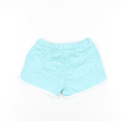 Marks and Spencer Girls Blue Cotton Sweat Shorts Size 5-6 Years Regular Drawstring - Ice Lolly