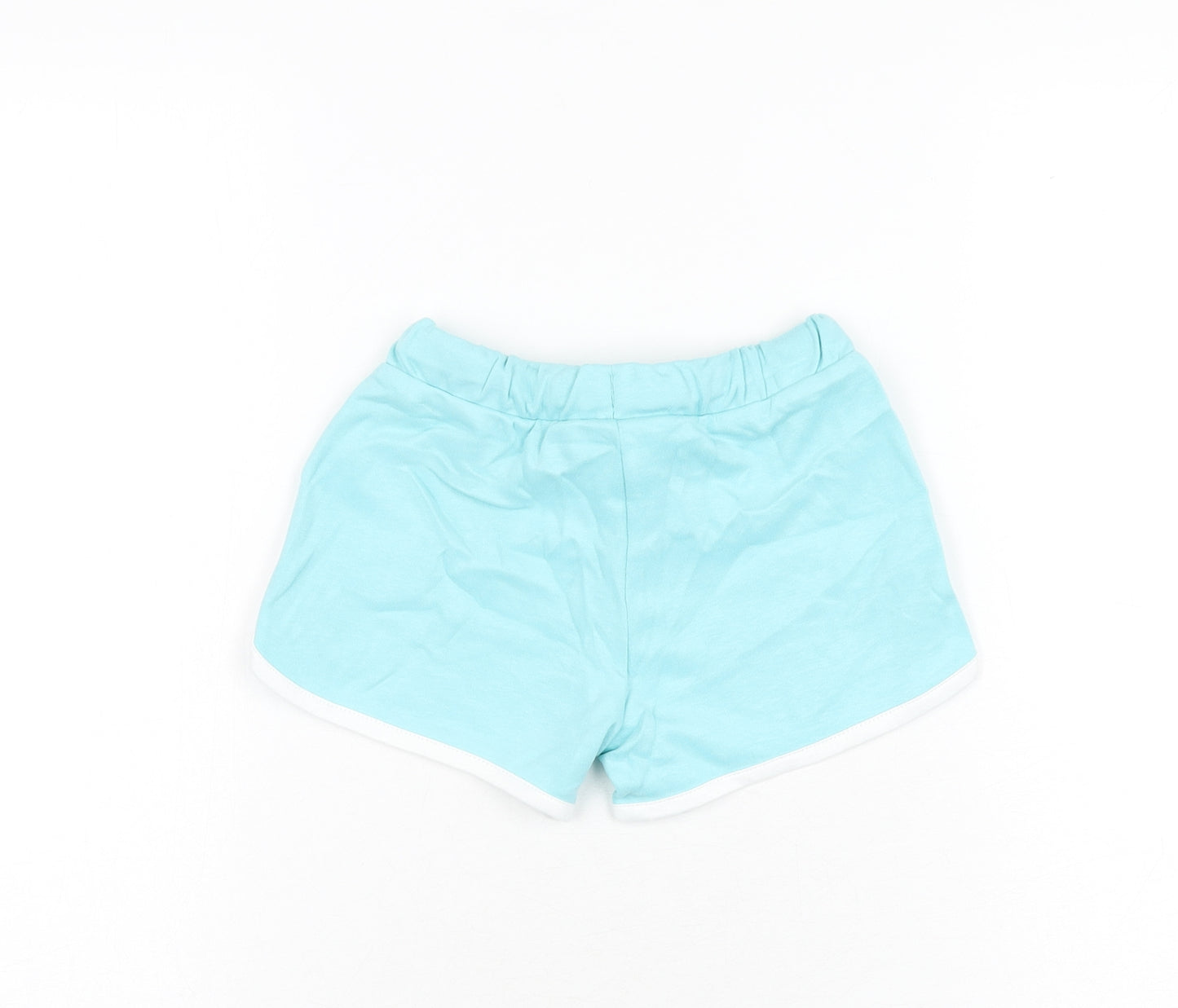 Marks and Spencer Girls Blue Cotton Sweat Shorts Size 5-6 Years Regular Drawstring - Ice Lolly