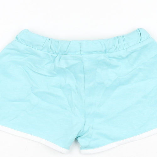 Marks and Spencer Girls Blue Cotton Sweat Shorts Size 5-6 Years Regular Drawstring - Ice Lolly