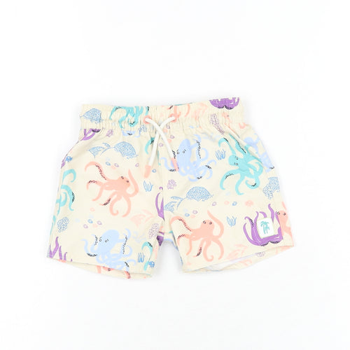 Marks and Spencer Boys Beige Geometric Polyester Shorts Outfit/Set Size 6-9 Months Drawstring - Swim Short, Octopus Print