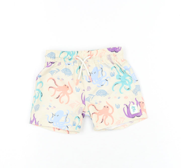 Marks and Spencer Boys Beige Geometric Polyester Shorts Outfit/Set Size 6-9 Months Drawstring - Swim Short, Octopus Print