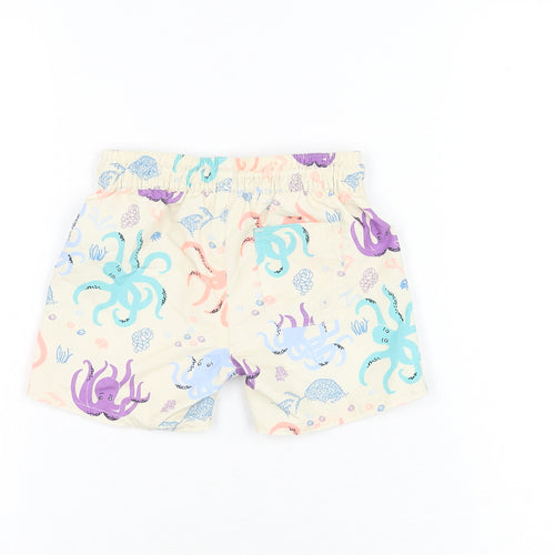 Marks and Spencer Boys Beige Geometric Polyester Shorts Outfit/Set Size 6-9 Months Drawstring - Swim Short, Octopus Print