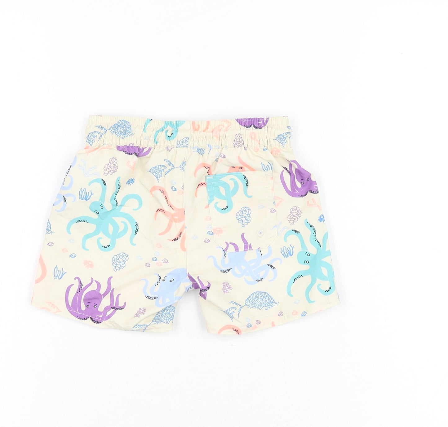 Marks and Spencer Boys Beige Geometric Polyester Shorts Outfit/Set Size 6-9 Months Drawstring - Swim Short, Octopus Print