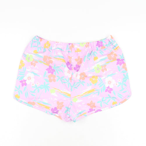 Marks and Spencer Girls Purple Floral Polyester Bermuda Shorts Size 11-12 Years Regular Drawstring - Swim Short