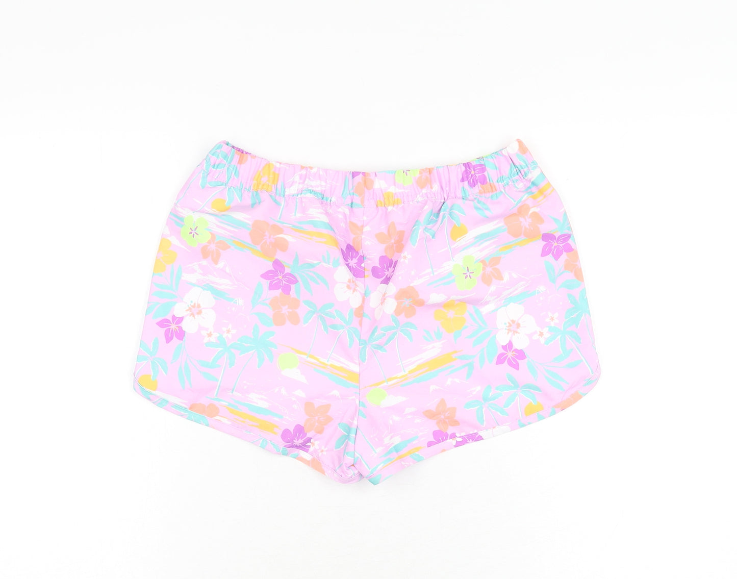 Marks and Spencer Girls Purple Floral Polyester Bermuda Shorts Size 11-12 Years Regular Drawstring - Swim Short