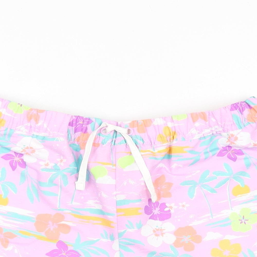Marks and Spencer Girls Purple Floral Polyester Bermuda Shorts Size 11-12 Years Regular Drawstring - Swim Short