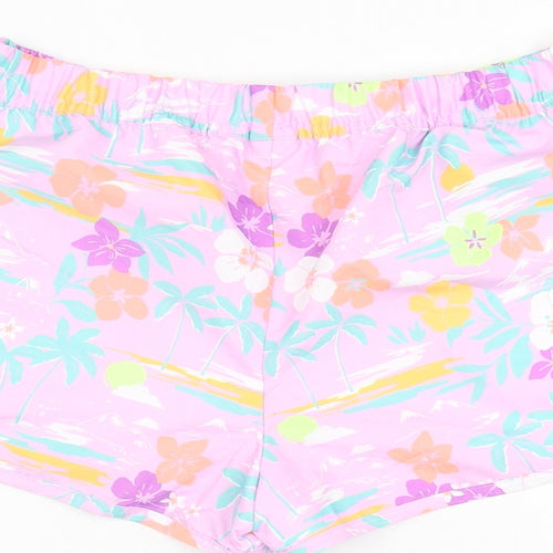 Marks and Spencer Girls Purple Floral Polyester Bermuda Shorts Size 11-12 Years Regular Drawstring - Swim Short