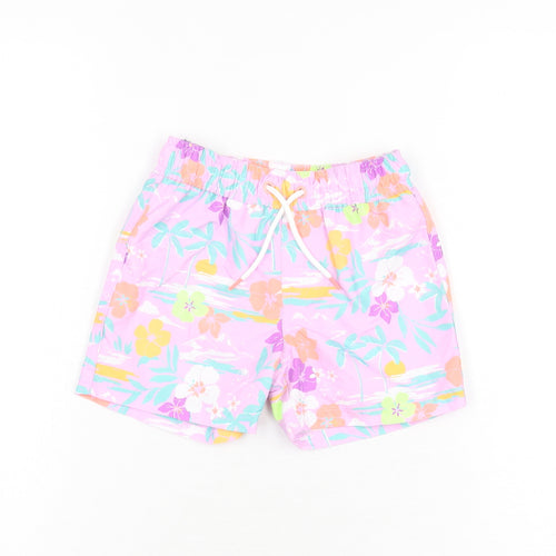 Marks and Spencer Boys Purple Floral Polyester Bermuda Shorts Size 2-3 Years Regular Drawstring - Swim Short