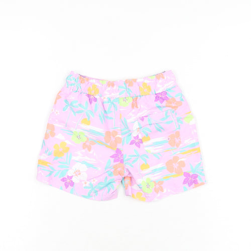 Marks and Spencer Boys Purple Floral Polyester Bermuda Shorts Size 2-3 Years Regular Drawstring - Swim Short