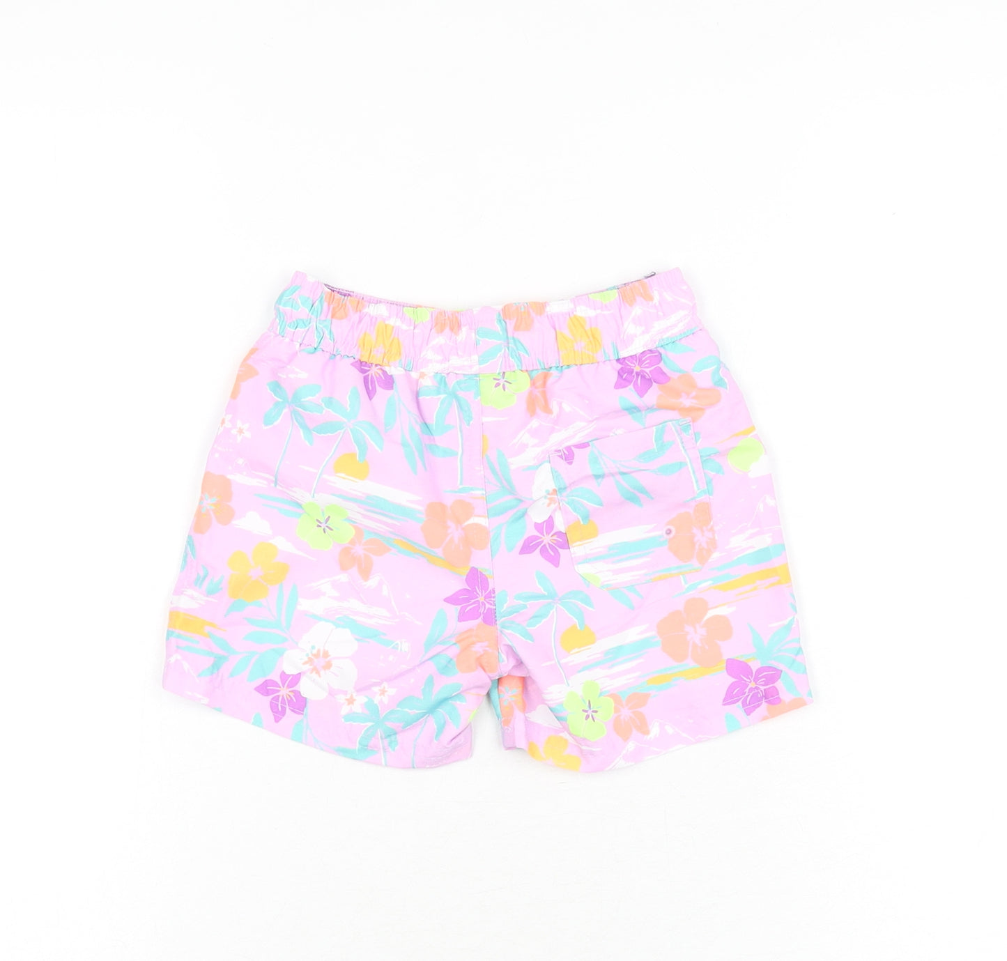 Marks and Spencer Boys Purple Floral Polyester Bermuda Shorts Size 2-3 Years Regular Drawstring - Swim Short