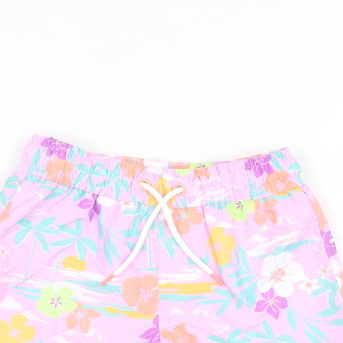 Marks and Spencer Boys Purple Floral Polyester Bermuda Shorts Size 2-3 Years Regular Drawstring - Swim Short