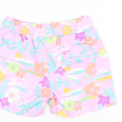 Marks and Spencer Boys Purple Floral Polyester Bermuda Shorts Size 2-3 Years Regular Drawstring - Swim Short