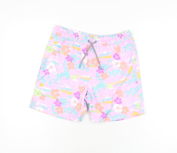 Marks and Spencer Boys Purple Floral Polyester Bermuda Shorts Size 10-11 Years Regular Drawstring - Swim Short