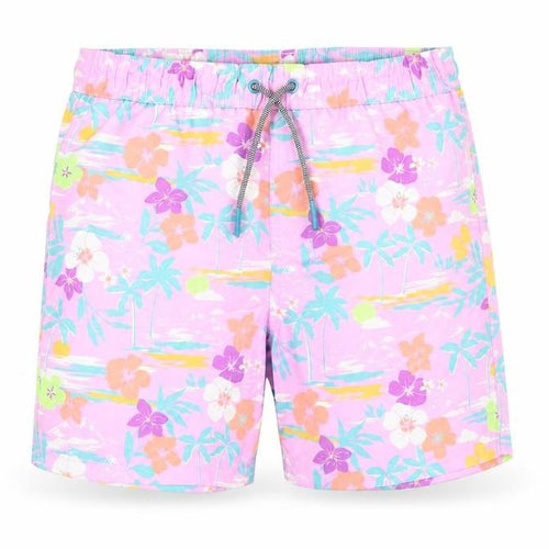 Marks and Spencer Boys Purple Floral Polyester Bermuda Shorts Size 10-11 Years Regular Drawstring - Swim Short