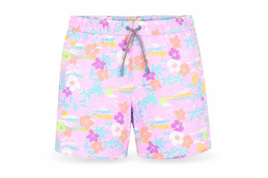 Marks and Spencer Boys Purple Floral Polyester Bermuda Shorts Size 10-11 Years Regular Drawstring - Swim Short