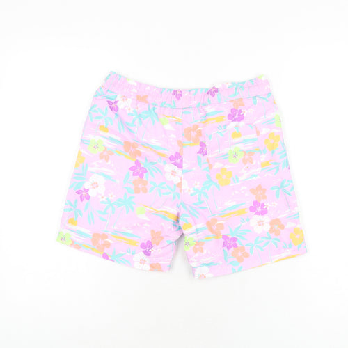 Marks and Spencer Boys Purple Floral Polyester Bermuda Shorts Size 10-11 Years Regular Drawstring - Swim Short