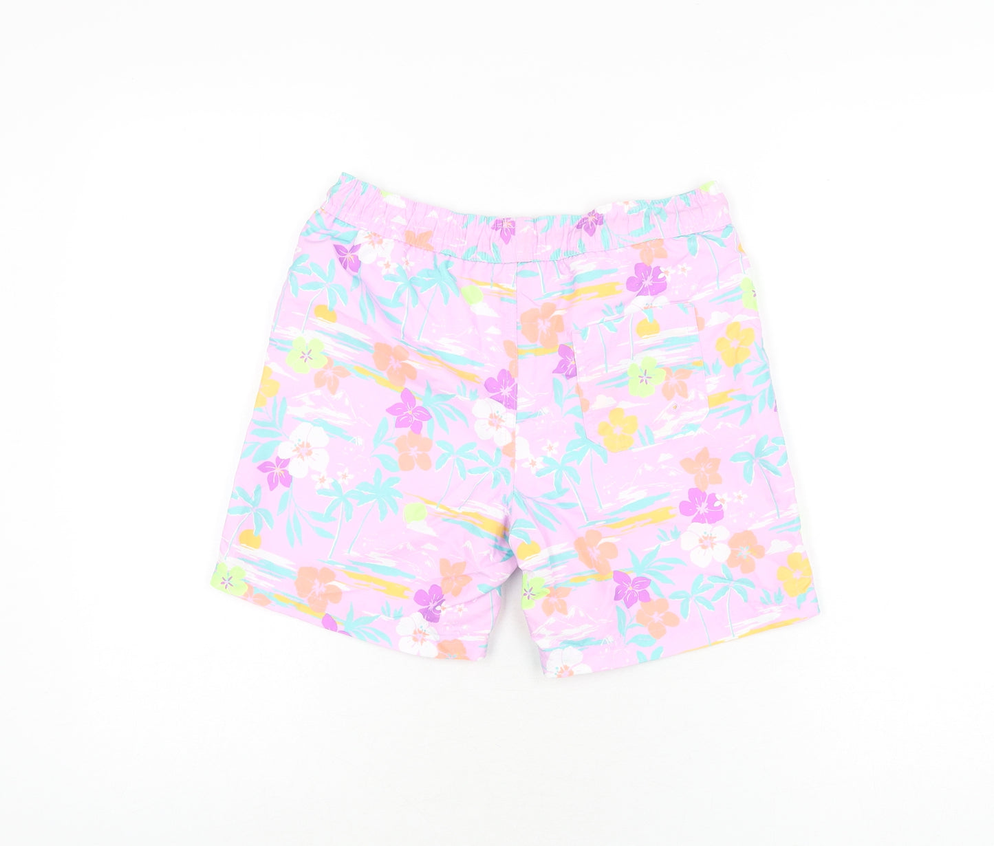 Marks and Spencer Boys Purple Floral Polyester Bermuda Shorts Size 10-11 Years Regular Drawstring - Swim Short