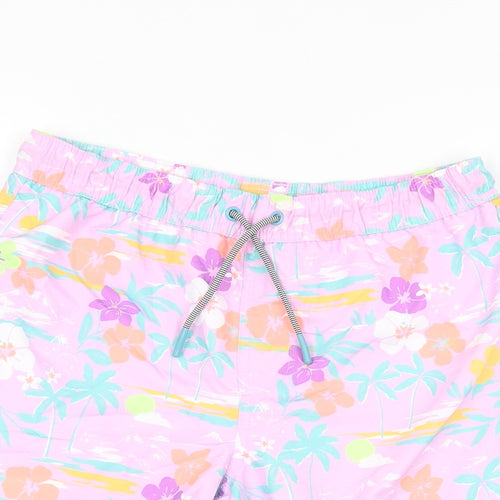 Marks and Spencer Boys Purple Floral Polyester Bermuda Shorts Size 10-11 Years Regular Drawstring - Swim Short