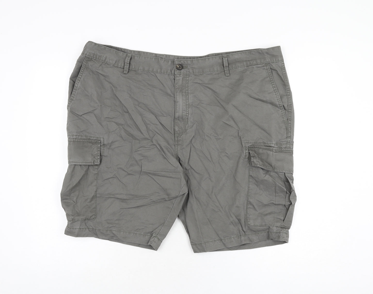 Marks and Spencer Mens Grey Cotton Cargo Shorts Size 44 in L9 in Regular Zip