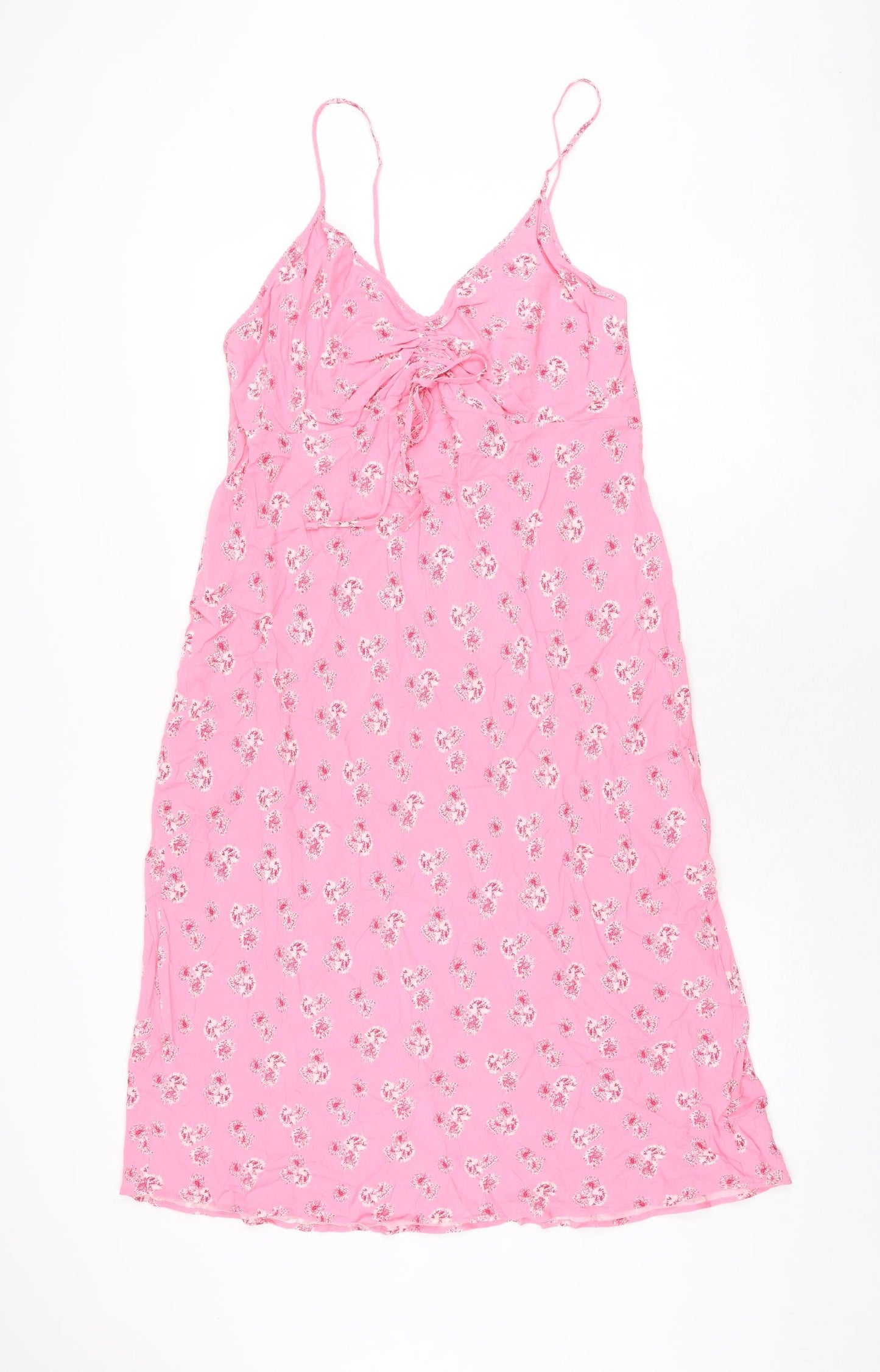 Marks and Spencer Womens Pink Floral Viscose Shift Size 14 V-Neck Pullover