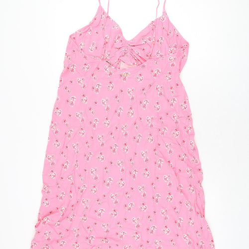Marks and Spencer Womens Pink Floral Viscose Shift Size 14 V-Neck Pullover