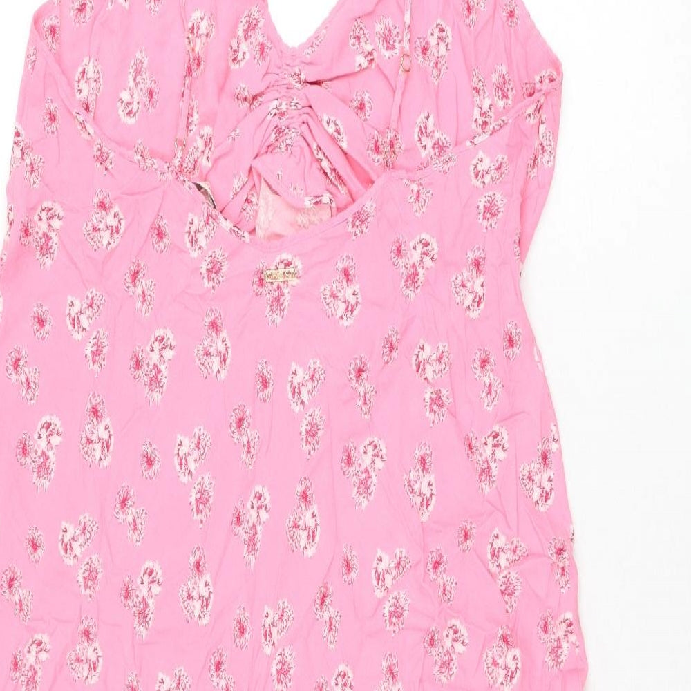 Marks and Spencer Womens Pink Floral Viscose Shift Size 14 V-Neck Pullover