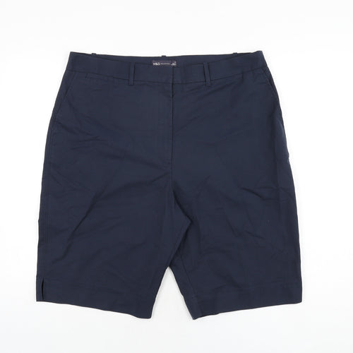 Marks and Spencer Womens Blue Cotton Bermuda Shorts Size 18 L11 in Regular Zip