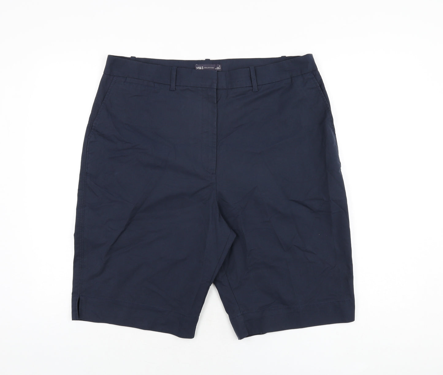 Marks and Spencer Womens Blue Cotton Bermuda Shorts Size 18 L11 in Regular Zip