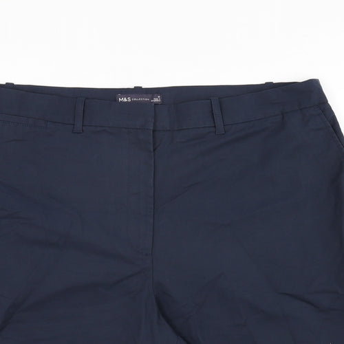 Marks and Spencer Womens Blue Cotton Bermuda Shorts Size 18 L11 in Regular Zip
