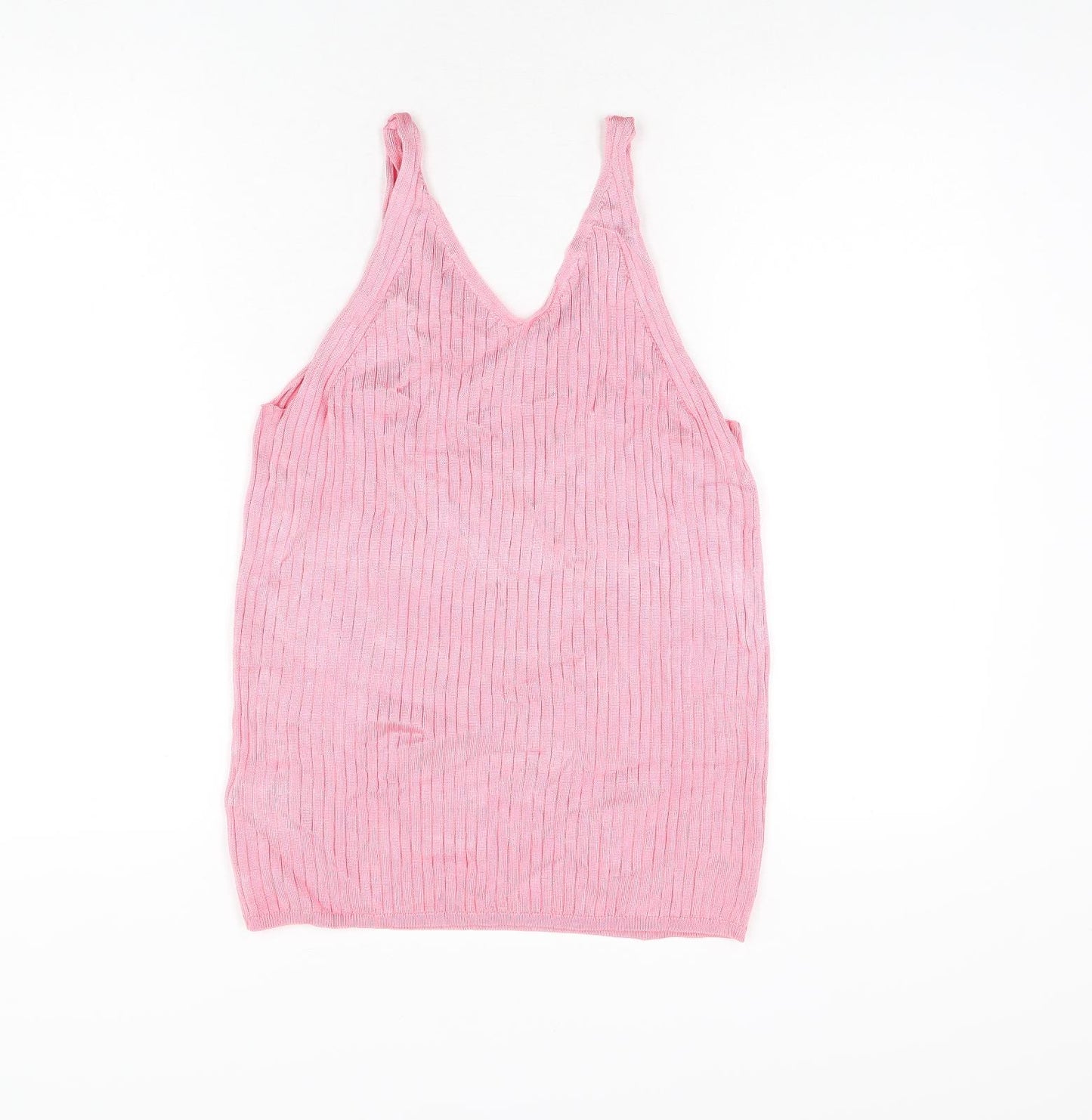 Marks and Spencer Womens Pink Viscose Basic T-Shirt Size 16 V-Neck