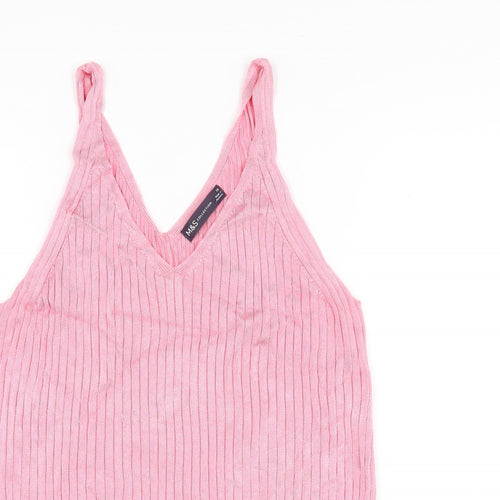 Marks and Spencer Womens Pink Viscose Basic T-Shirt Size 16 V-Neck