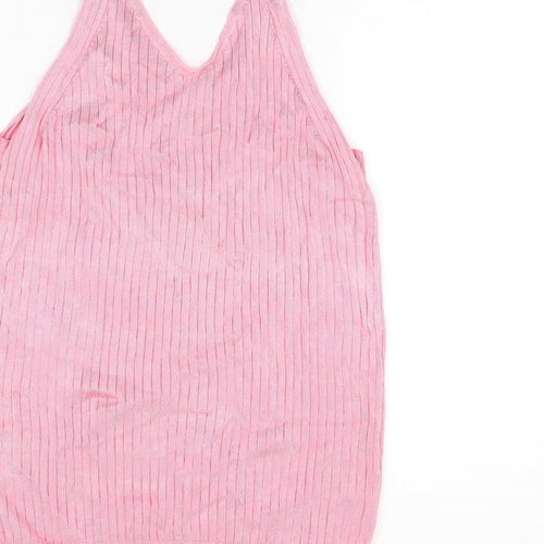 Marks and Spencer Womens Pink Viscose Basic T-Shirt Size 16 V-Neck