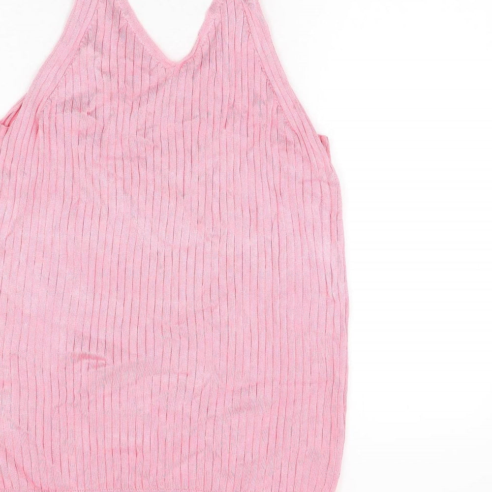 Marks and Spencer Womens Pink Viscose Basic T-Shirt Size 16 V-Neck