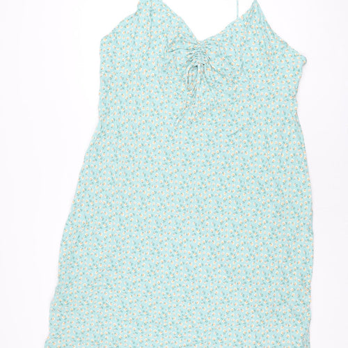 Marks and Spencer Womens Blue Floral Viscose Shift Size 24 V-Neck Pullover