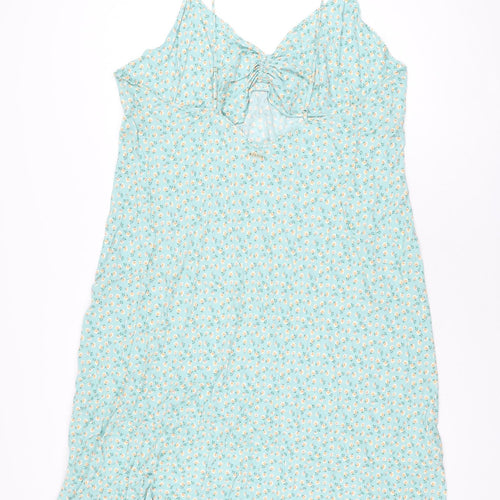 Marks and Spencer Womens Blue Floral Viscose Shift Size 24 V-Neck Pullover