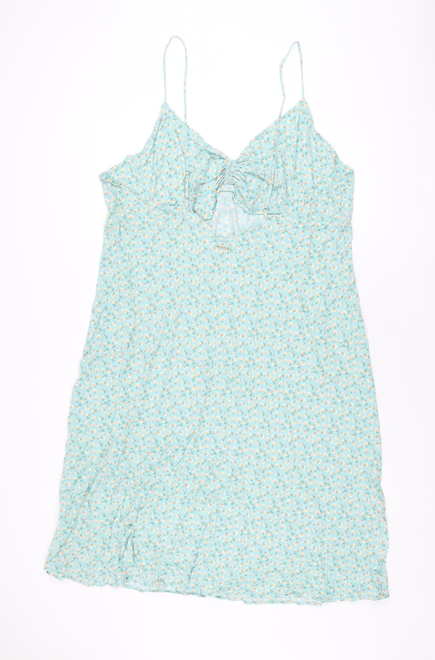 Marks and Spencer Womens Blue Floral Viscose Shift Size 24 V-Neck Pullover