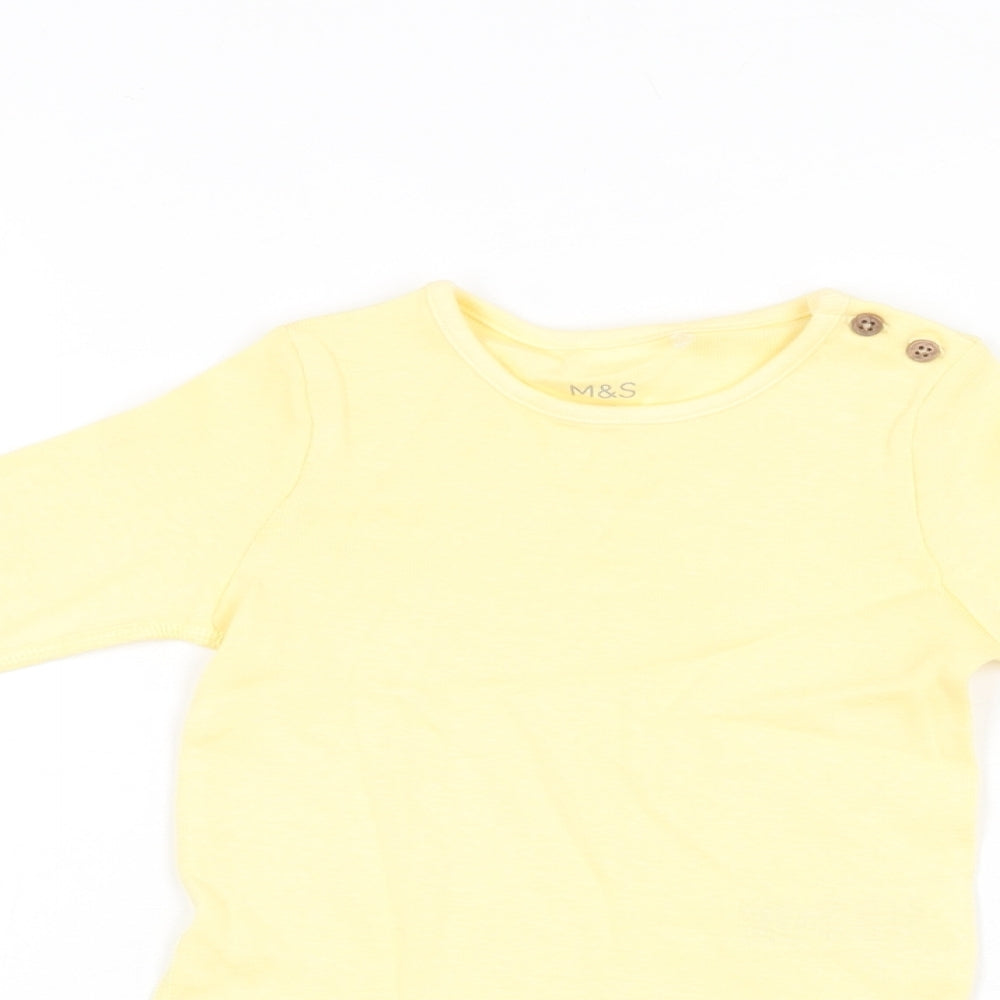 Marks and Spencer Baby Yellow Cotton Romper One-Piece Size 6-9 Months Snap