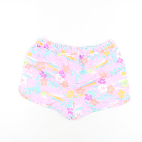Marks and Spencer Girls Purple Floral Polyester Bermuda Shorts Size 11-12 Years Regular Drawstring - Swim Short
