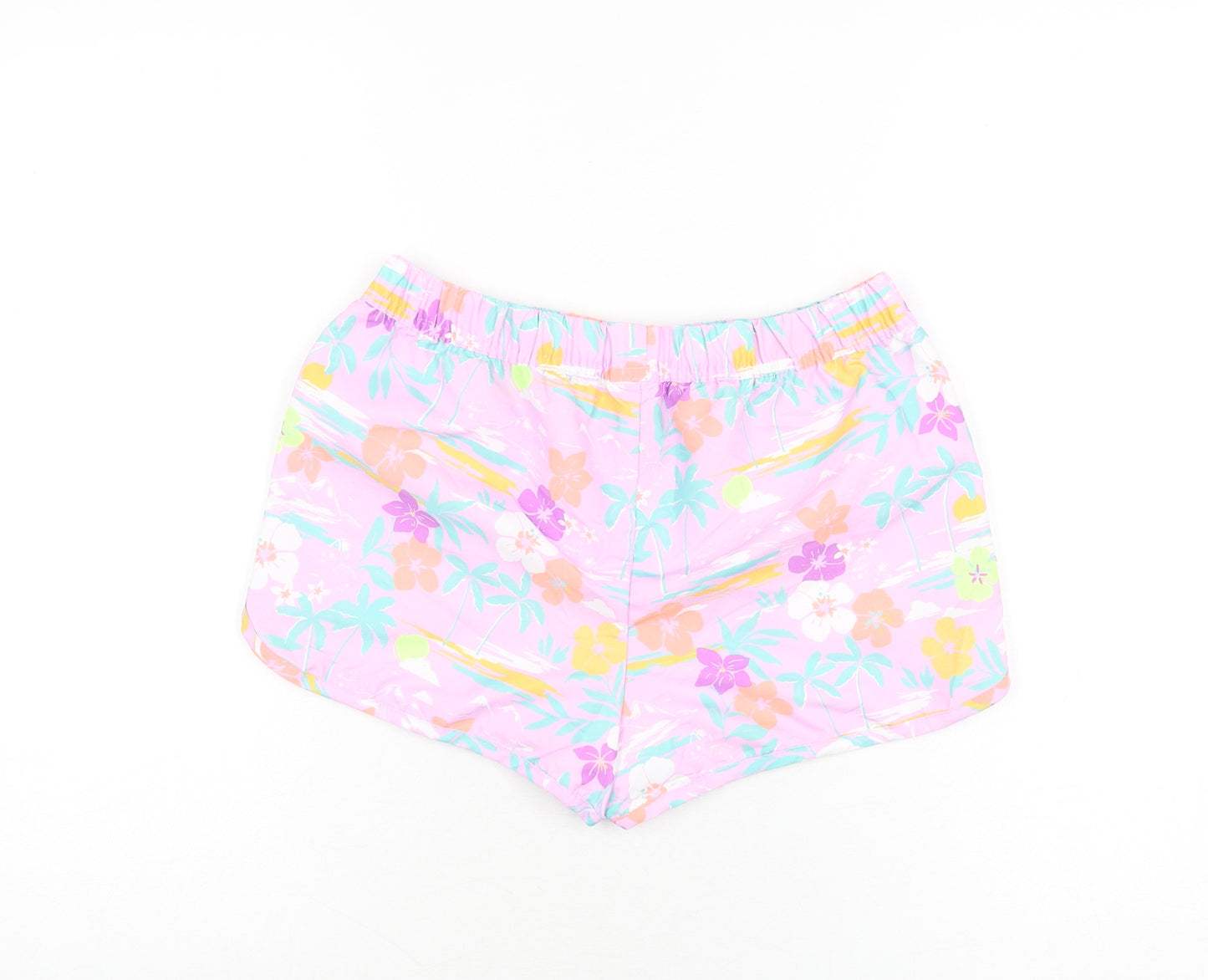 Marks and Spencer Girls Purple Floral Polyester Bermuda Shorts Size 11-12 Years Regular Drawstring - Swim Short