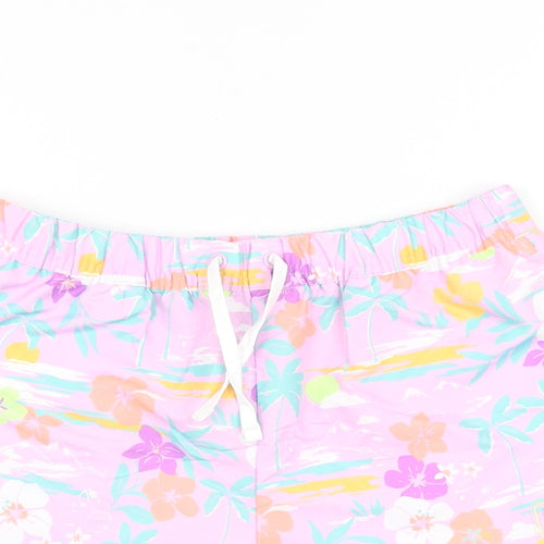 Marks and Spencer Girls Purple Floral Polyester Bermuda Shorts Size 11-12 Years Regular Drawstring - Swim Short