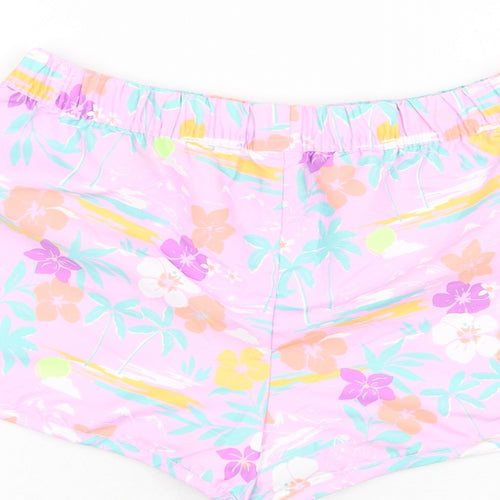 Marks and Spencer Girls Purple Floral Polyester Bermuda Shorts Size 11-12 Years Regular Drawstring - Swim Short