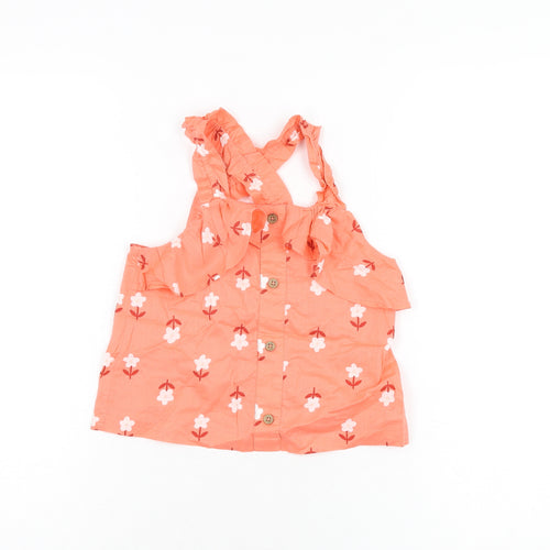 Marks and Spencer Girls Red Floral Cotton Basic T-Shirt Size 7-8 Years Square Neck Pullover