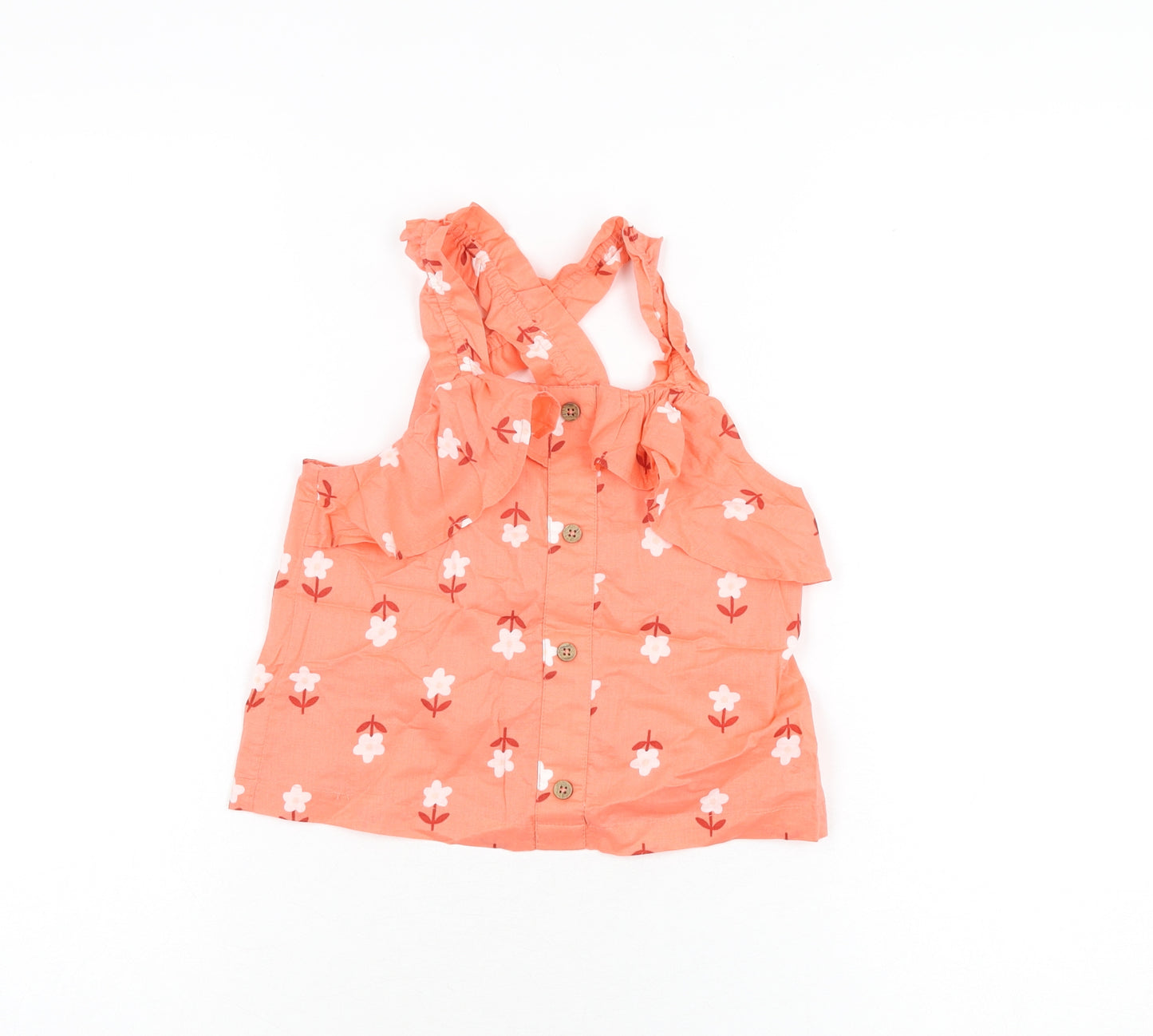 Marks and Spencer Girls Red Floral Cotton Basic T-Shirt Size 7-8 Years Square Neck Pullover
