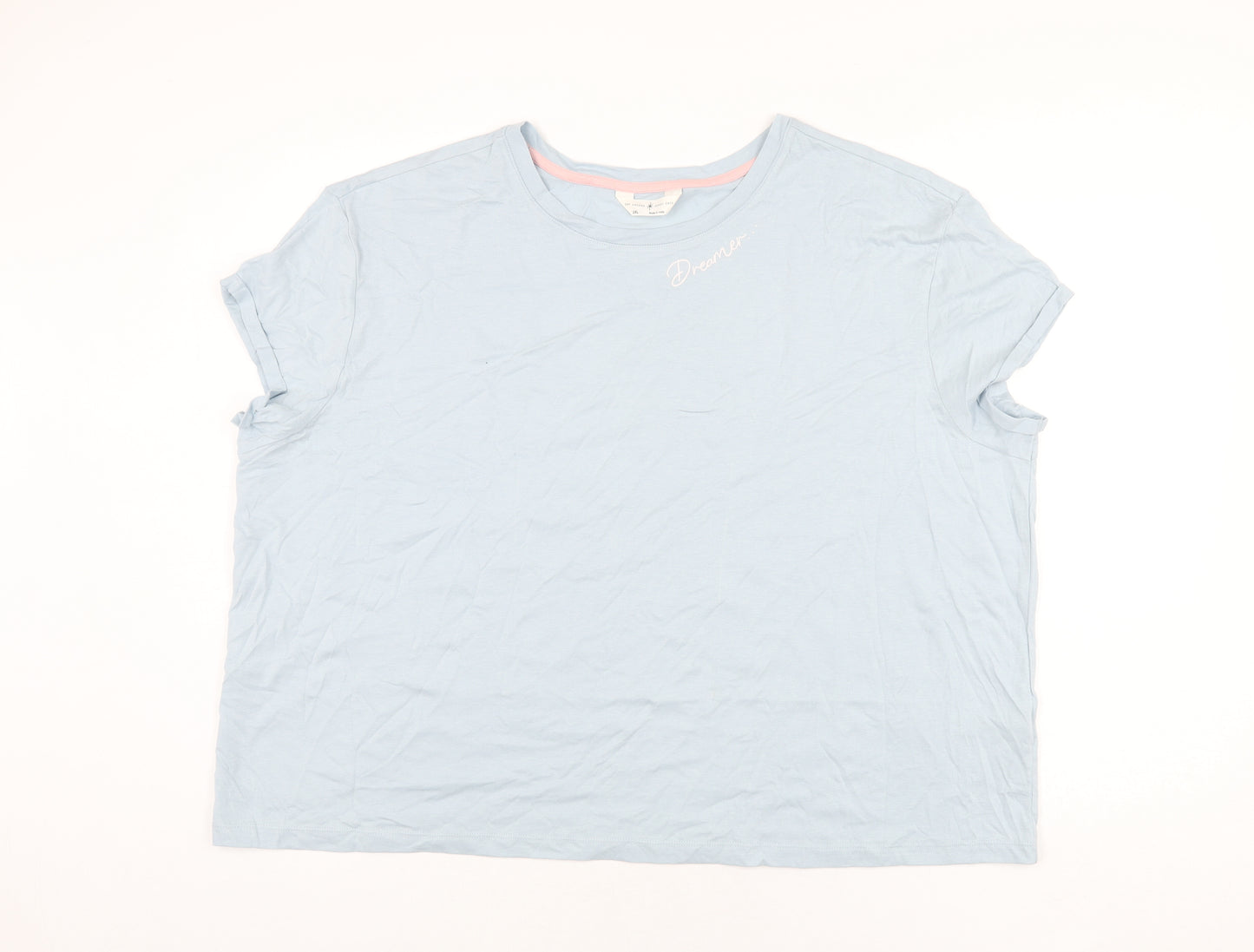 Marks and Spencer Womens Blue Solid Cotton Top Pyjama Top Size 2XL