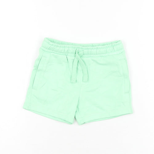 Marks and Spencer Boys Green Cotton Sweat Shorts Size 2-3 Years Regular Drawstring