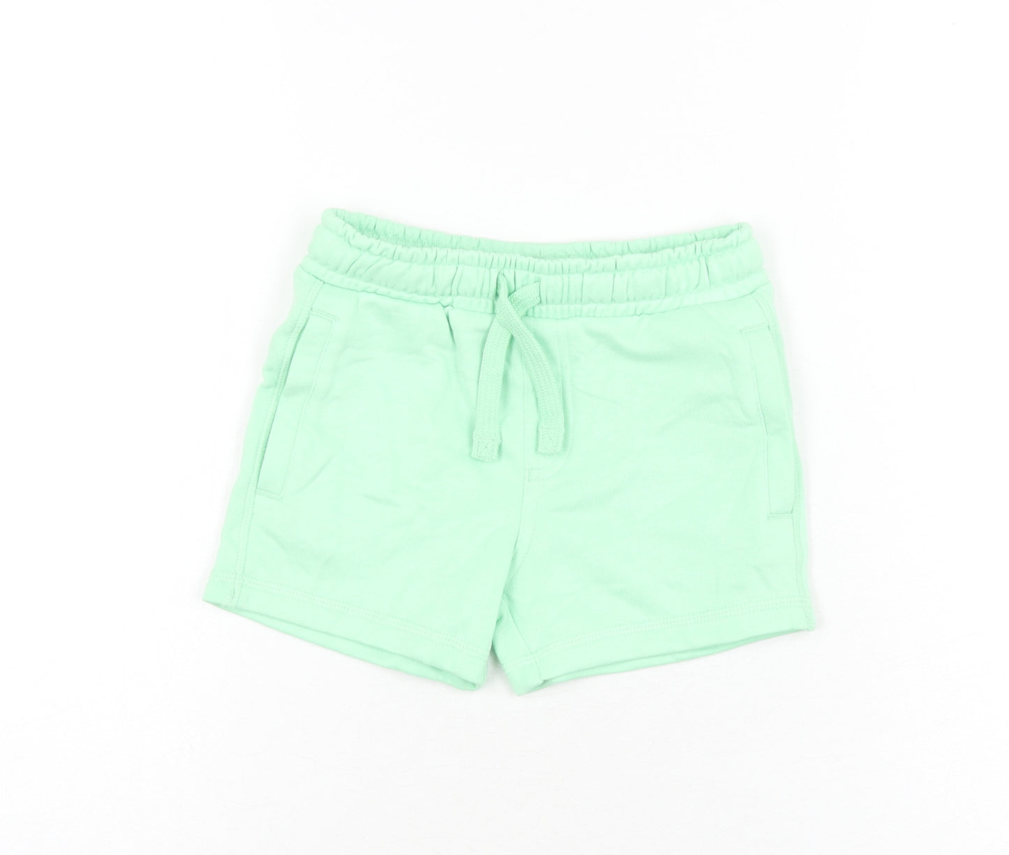 Marks and Spencer Boys Green Cotton Sweat Shorts Size 2-3 Years Regular Drawstring