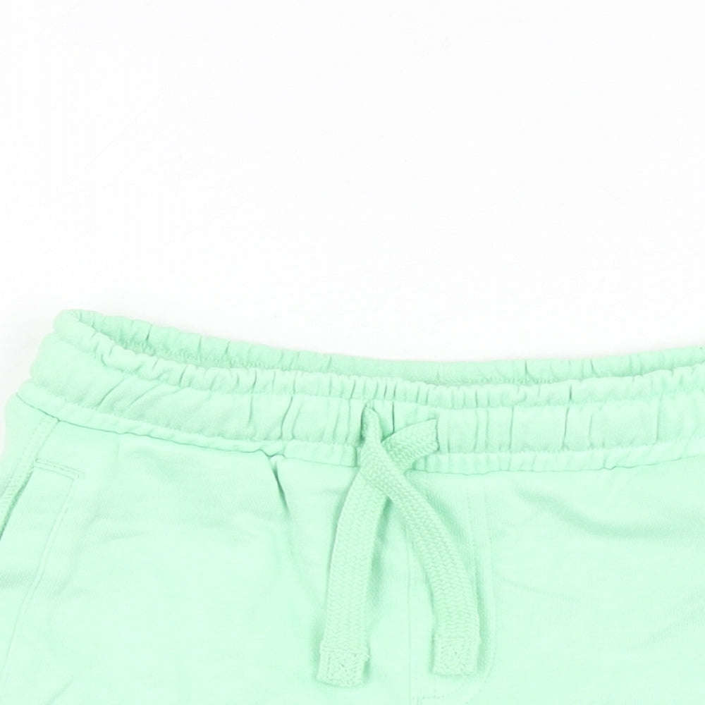 Marks and Spencer Boys Green Cotton Sweat Shorts Size 2-3 Years Regular Drawstring