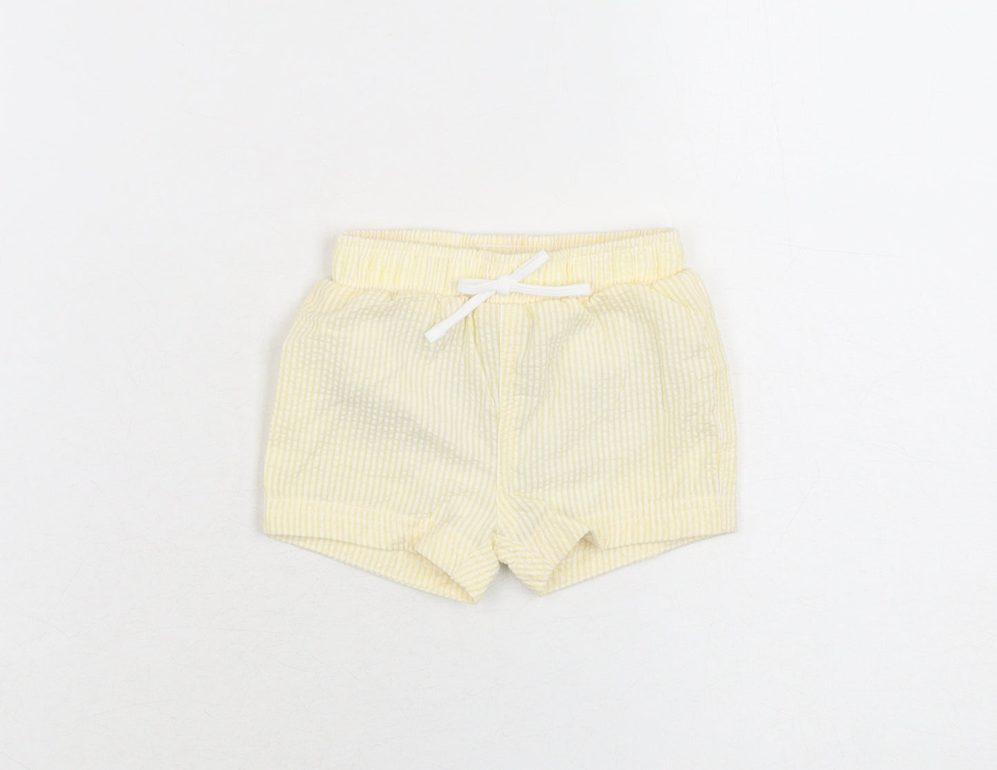 Marks and Spencer Boys Yellow Striped Polyester Shorts Outfit/Set Size 0-3 Months Drawstring - Swim Short